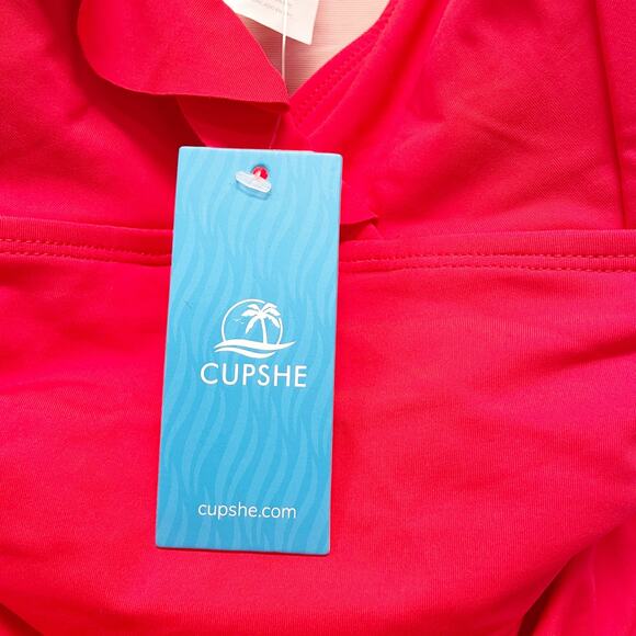 Cupshe Women's Tummy Control Ruffled V-neck One Piece Swimsuit Red Size Large - Picture 5 of 7
